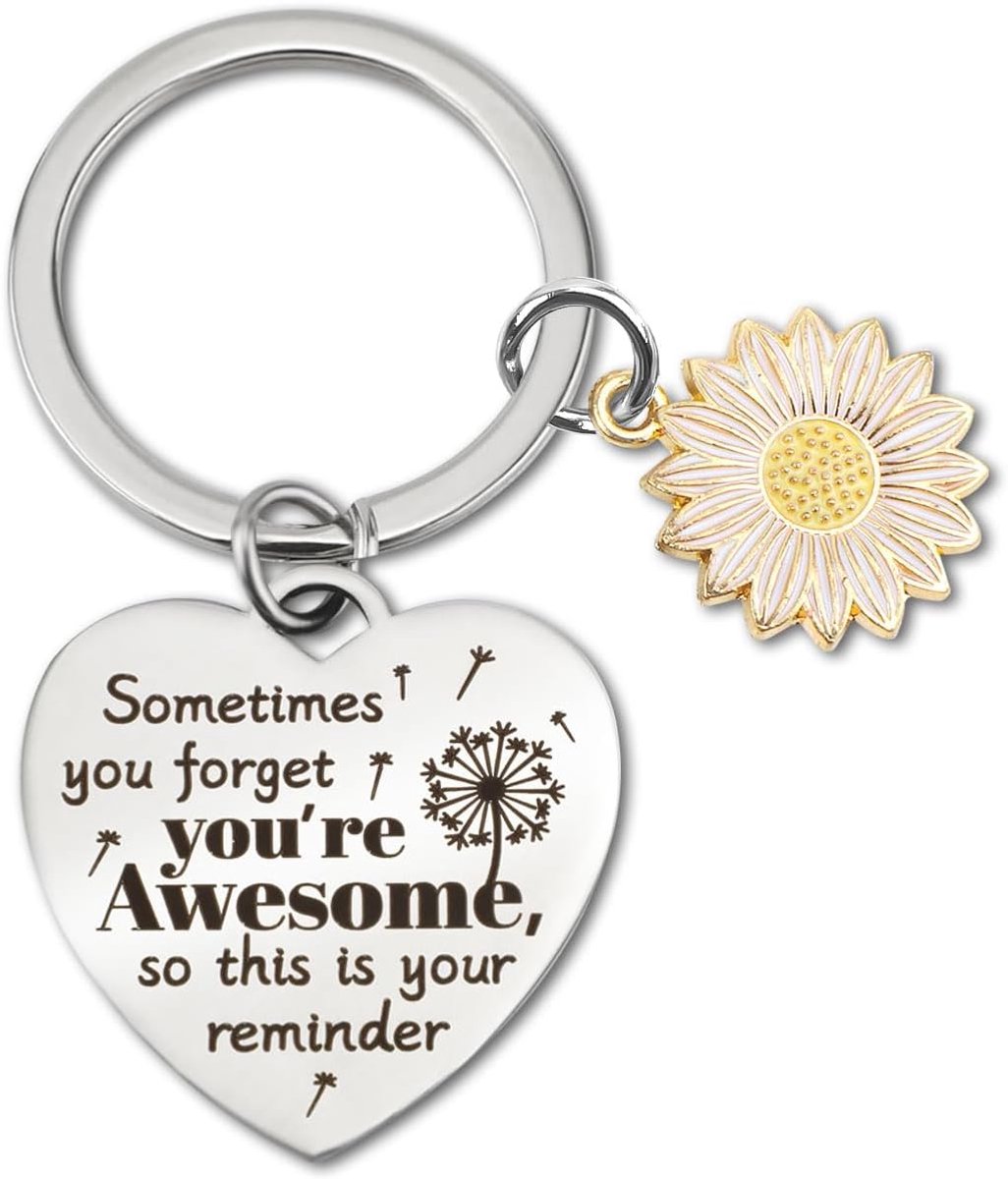 Geschenken Sleutelhanger, Hartvormig Motiverende Sleutelhanger met Daisy Pedant Sometimes You Forget You're Awesome Positief Bemoedigende Geschenken voor Vrouwen Vrienden