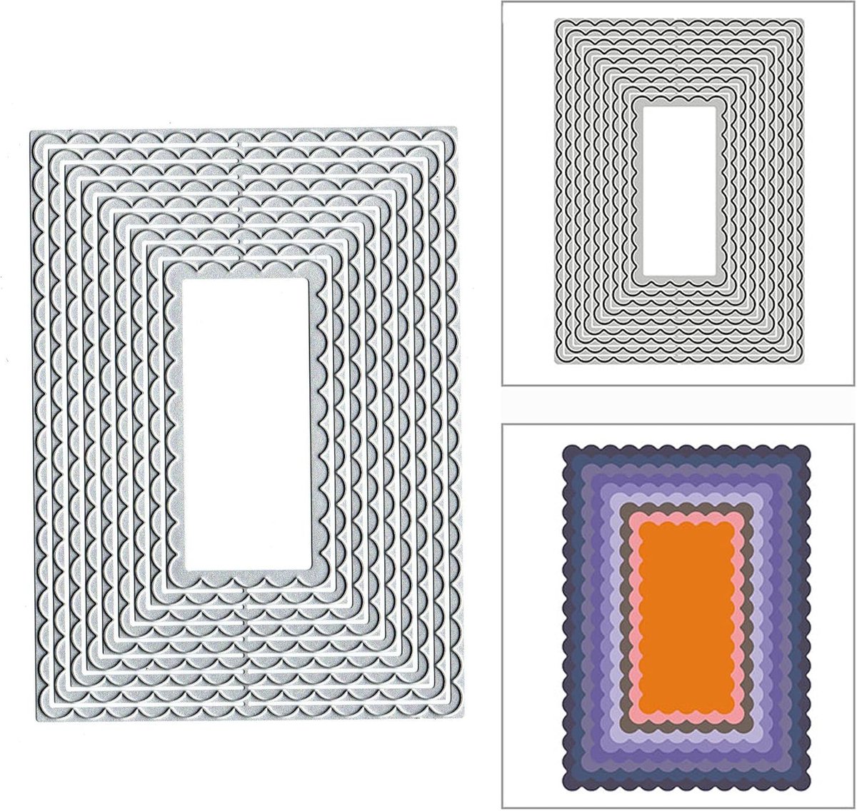 Stansvormen met gegolfde rechthoek, vierkant frame, stanssjablonen voor knutselwerk, uitnodigingen, kaarten, scrapbooking, albums, decoratieve reliëfpapier-stansvormen, kaarten maken