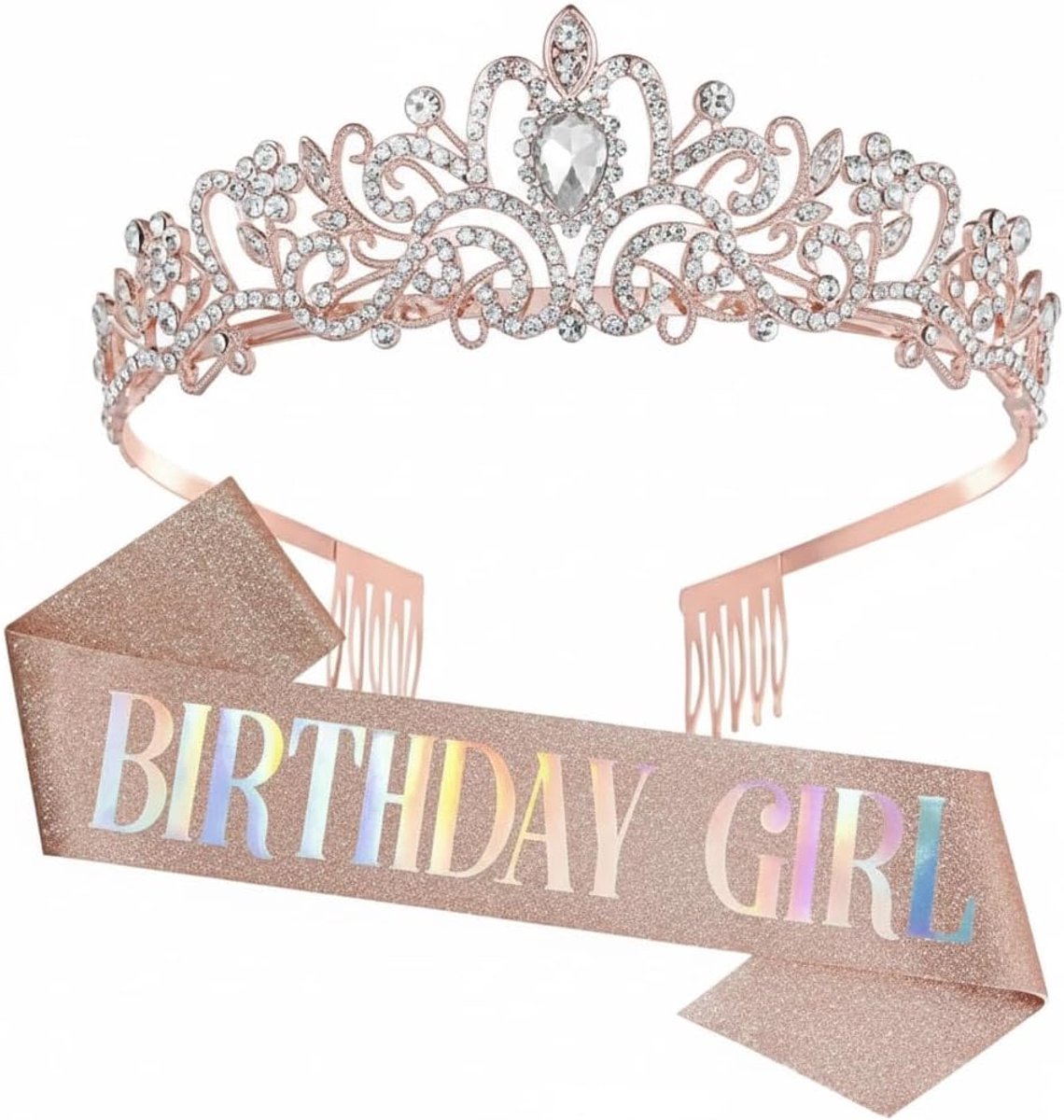 Verjaardagskroon voor meisjes, verjaardagskroon voor volwassenen, verjaardagskroon voor meisjes, voor verjaardagscadeau, feestaccessoires en decoraties (roze)