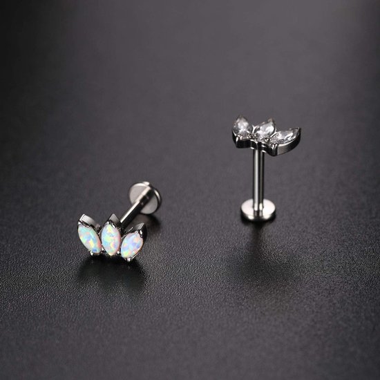 Hengkaixuan 16G Flact Back Oorbellen Labret Studs Kraakbeen Studs Tragus Oorbellen G23 Titanium Labret Piercing Sieraden Lip Studs Conch Studs Monroe Helix Oorbellen Vrouwen Meisjes — afbeelding 3