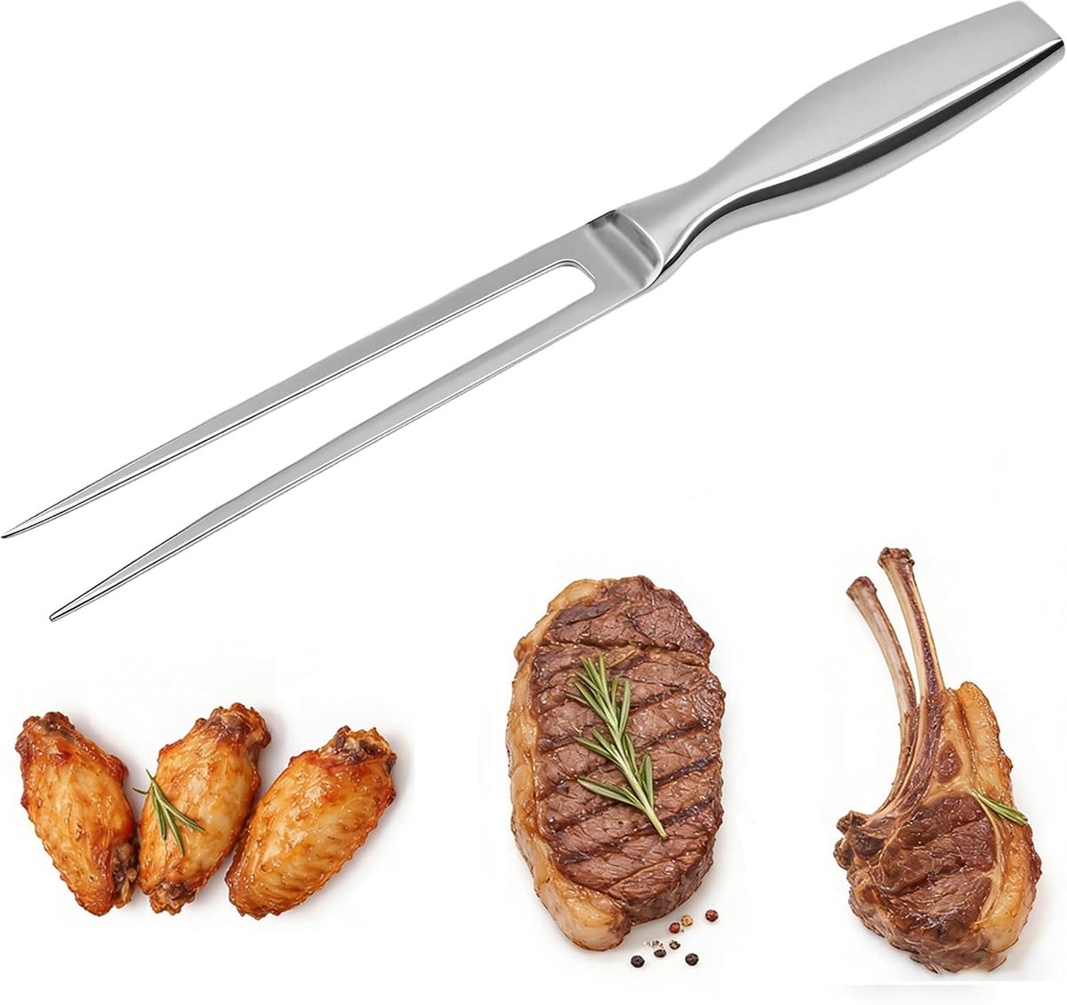 Vleesvork roestvrij staal, 27 cm lange trancheervork met ergonomische handgreep, grillvork voor grillen en trancheren voor keuken, camping, grillvlees en vruchten