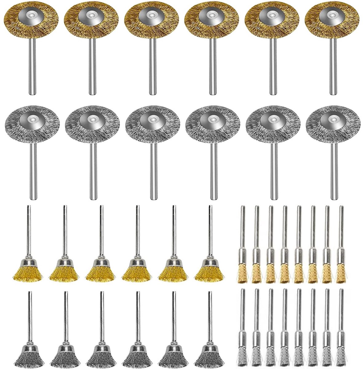 40 stuks draadborstelset, slijpborstelset voor boormachine, staaldraad, wielborstel, cupborstel, penborstel, pak met 3 mm schacht, elektrisch draaigereedschap voor polijsten slijpen reiniging