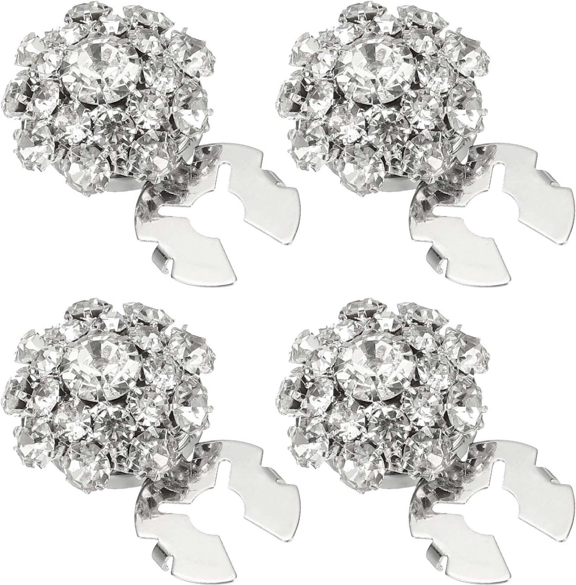 4 stuks strass knoophoezen, 17,5 mm 11/16 inch decoratieve knoppen clips afneembare naaikit vervanging voor vrouwen mannen doe-het-zelf ambachten vakantie decor jurk accessoires, zilver