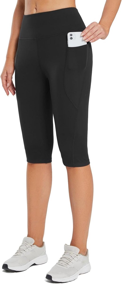 Capri-legging voor dames, knielang, met zakken, hoge taille, capri-shorts
