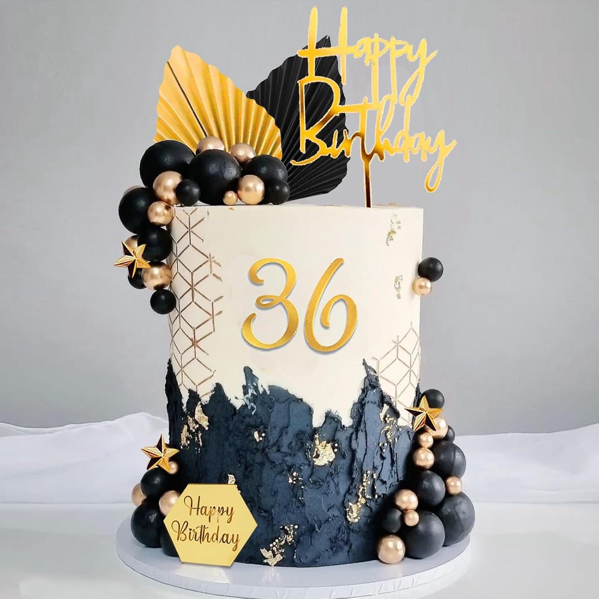 Taartdecoratie voor verjaardag, 44 stuks, taarttoppers, in zwart en goud, getallen 0-9 taarttoppers, Happy Birthday, decoratie voor volwassenen en kinderen, themafeesten, bruiloften, jubilea
