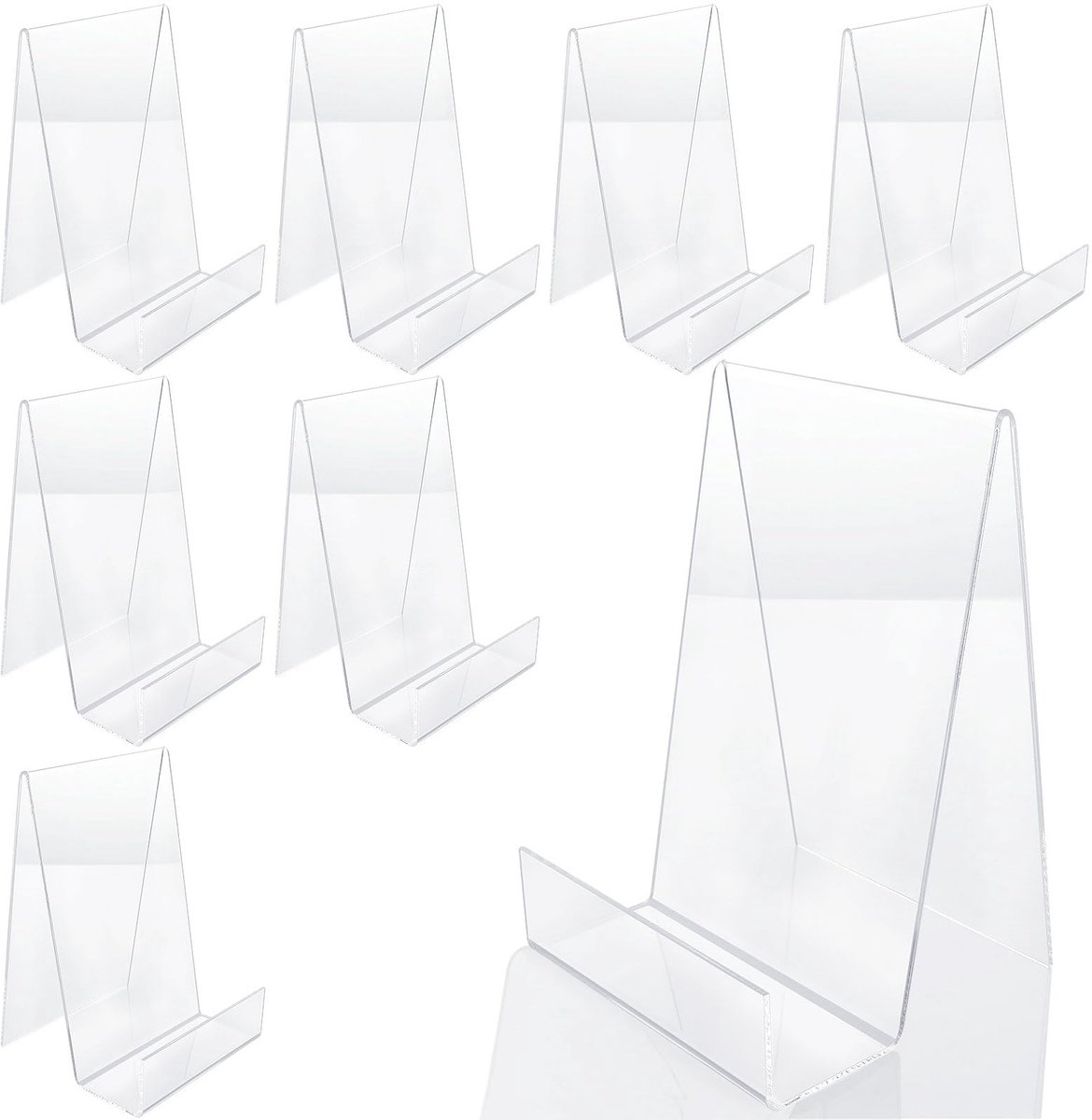 Set van 8 Acryl Boekhouders - Transparante Boekstandaards 10 x 15 cm - Stevige Displayhouders voor Boeken, Foto's, Notitieboeken & Decoratie - Minimalistische Tafeldisplay voor Kantoor, School & Woonruimte