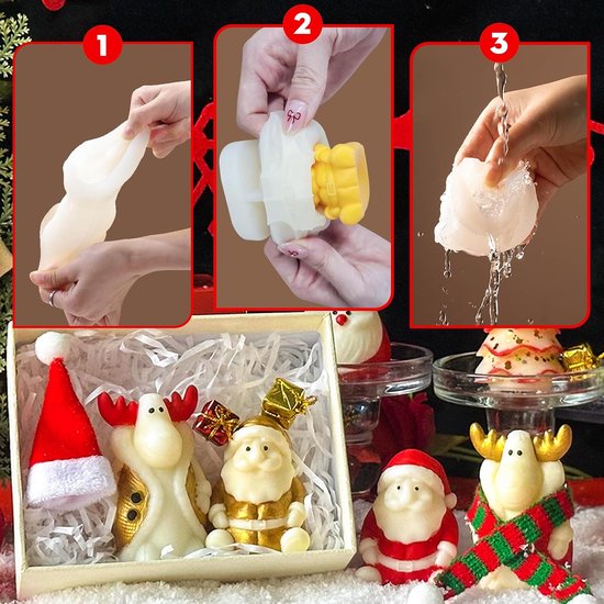 2 stuks 3D-siliconen vormen, kaarsvorm, gipsvorm, kaarsvorm, siliconen kaarsen zelf maken, kaarsen, vormen, doe-het-zelf, Kerstmis, ouderen, man, modeleland, siliconen vorm (grote kerstman + hert) — afbeelding 5