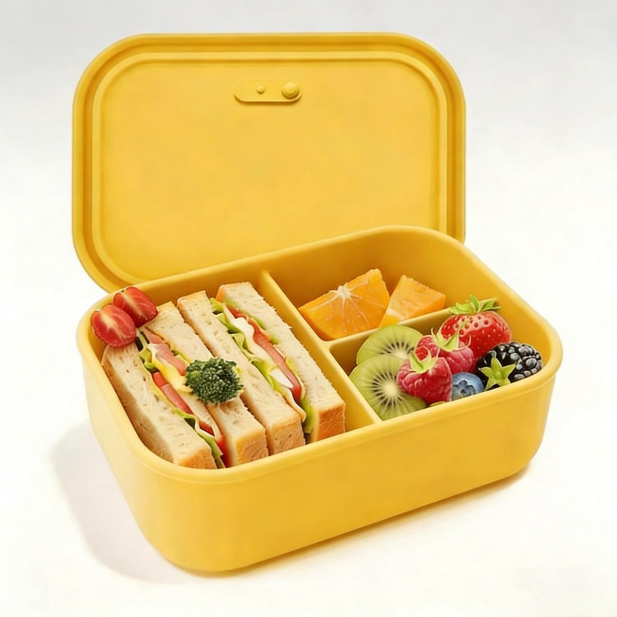 Broodtrommel met vakken, siliconen lunchbox, broodtrommel voor school, BPA-vrij, magnetron, vaatwasmachinebestendig, broodtrommel voor kinderen met 3 vakken, blauw (hemelsblauw)