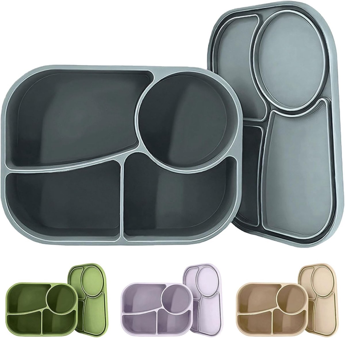 Broodtrommel met 4 vakken, lunchbox van siliconen, magnetron, vaatwasser, lunchbox, herbruikbare broodtrommel, BPA-vrij, blauw