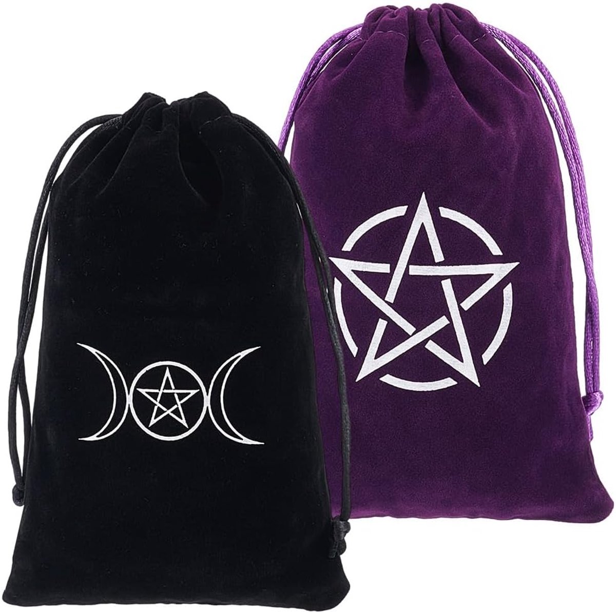 2 Stks 2 Stijlen Tarot Card Opbergtas Fluwelen Tarot Pouch Zwart Paars Trekkoord Ster Maan Waarzeggerij Dobbelstenen Kaarten Beschermende Houder Verpakking Zakken voor Sieraden Kristal