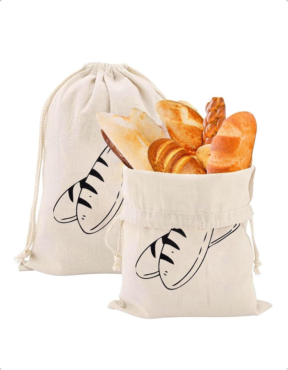 Herbruikbare broodzakken linnen 30x40cm met trekkoord opbergzakken vershoudzakken stoffen zakken voor zelfgebakken gebak stokbrood en groenten wasbaar