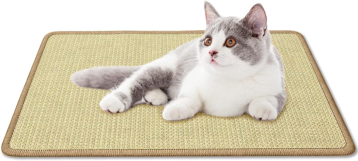 Krabmat voor katten, 50 x 30 cm, zelfklevend, horizontaal, van natuurlijk sisal 100%, krasbestendig, kattenmat, bescherming voor bank, muur en meubels