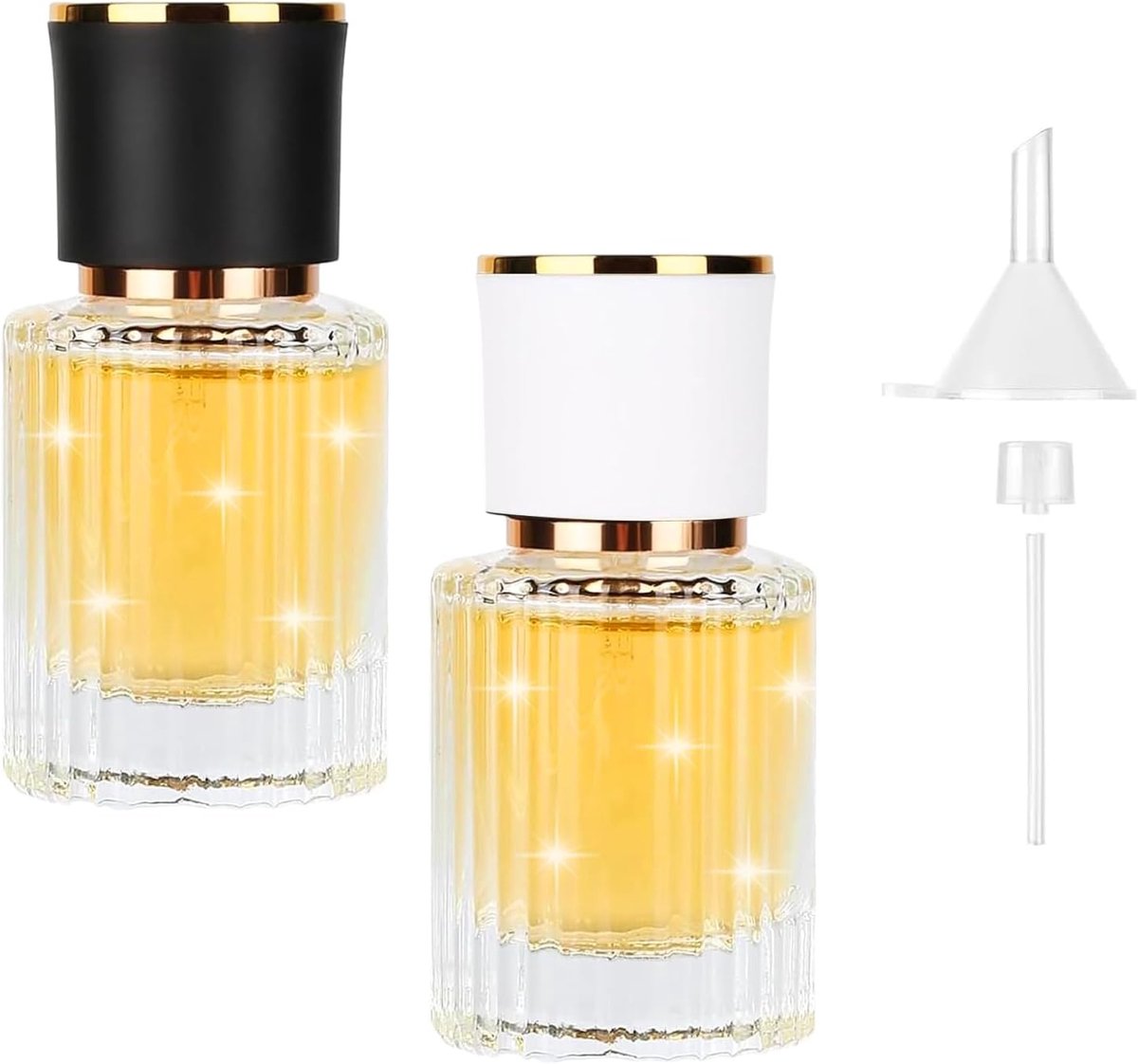2 stuks parfum flacon 30 ml, navulbare lege verstuiperspuitflessen, parfumflessen met verstuiverpomp en trechter, kristal flacon glazen gestreepte parfumfles