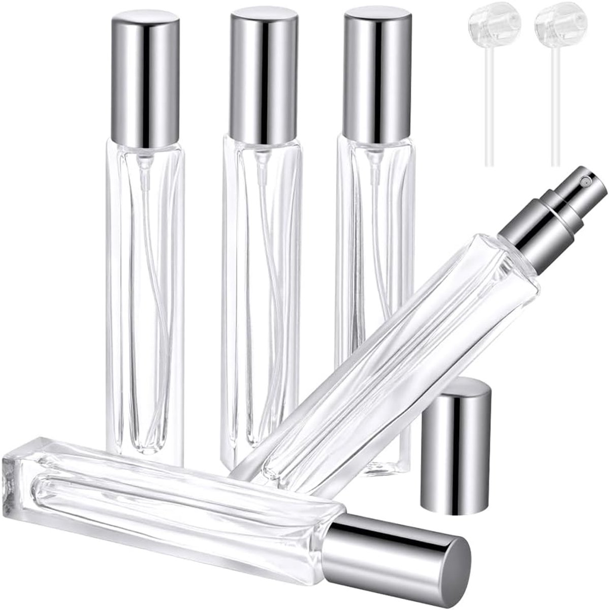 Parfumverstuiver van glas, 5 stuks parfumflessen van glas, 10 ml, draagbare glazen parfumfles met 2 pipetten, navulbare verstuiver, glazen fles voor op reis (transparant)