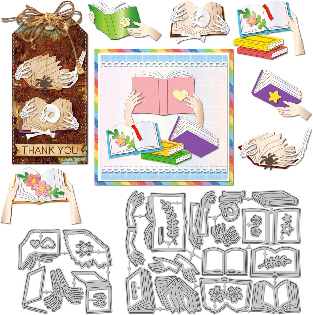Lees Boeken Frames Snijmallen voor Kaarten Maken Bloem en Bladeren Die Cuts Handen Skelet Metalen Die Cut Matrijzen Voor DIY Scrapbooking Embossing Fotoalbum Craft Decor