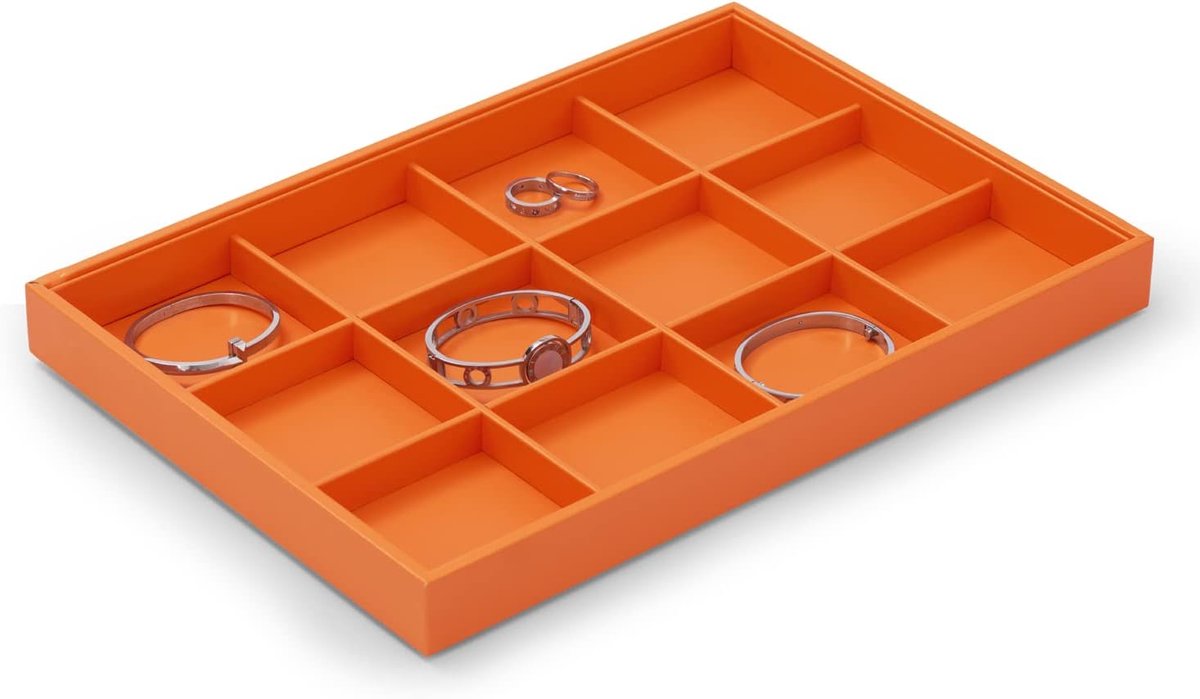 Lederen sieradendienblad, organizer met 12 vakken, sieradendienblad | Sieradenopslag, lade, sieradeninzet, organizer, sieradendisplay, 35 x 24 x 3 cm, sieradendienblad, stapelbaar