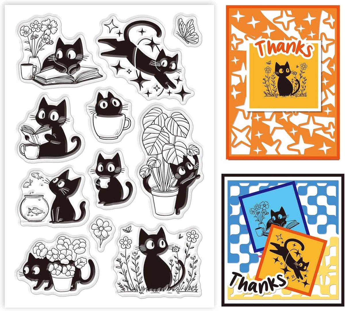 Mooie Zwarte Kat Clear Stempels Blad Bloem Vlinder Siliconen Clear Stempel Seals Cartoon Dieren Transparante Stempels Voor Diy Scrapbooking Kaarten Maken Foto Album Journal