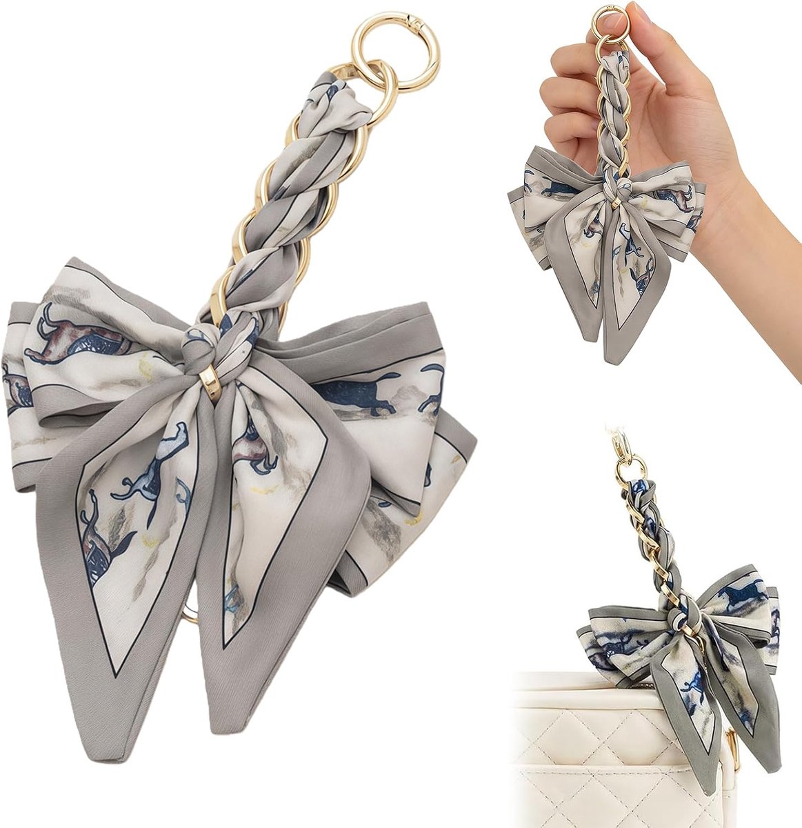 Grijze Tas‑Ketting & Bag Charm – Accessoire voor Dames | Past op Schouder, Crossbody, Sling & Portemonnee | Trendy Tashanger & Tas‑Sieraad