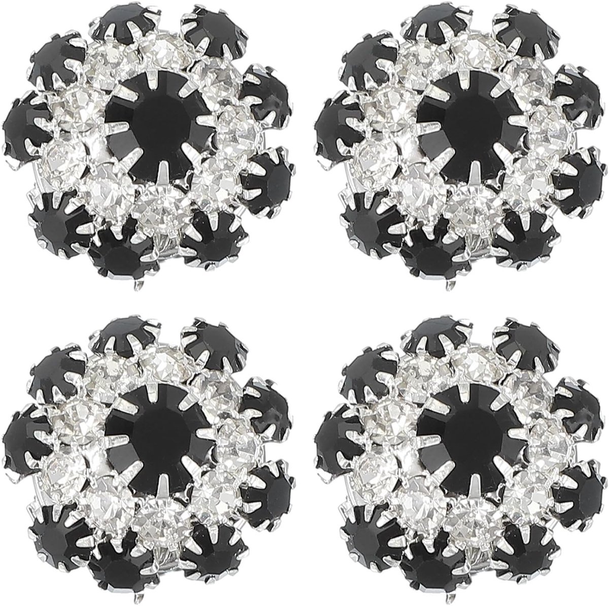 Knopenhoezen voor vrouwen, 4 stuks strass knop cover kristal manchetknopen manchetknopen manchetknopen voor mannen shirts blouses mouw jurk smoking business, zilver zwart