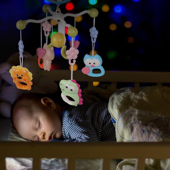 Babybedspeelgoed, mobile voor babybed, slaaphulp, muziekspeelgoed met schattige dieren, babybedmobile met muziek en verlichting, projector en afstandsbediening (blauw) — afbeelding 4