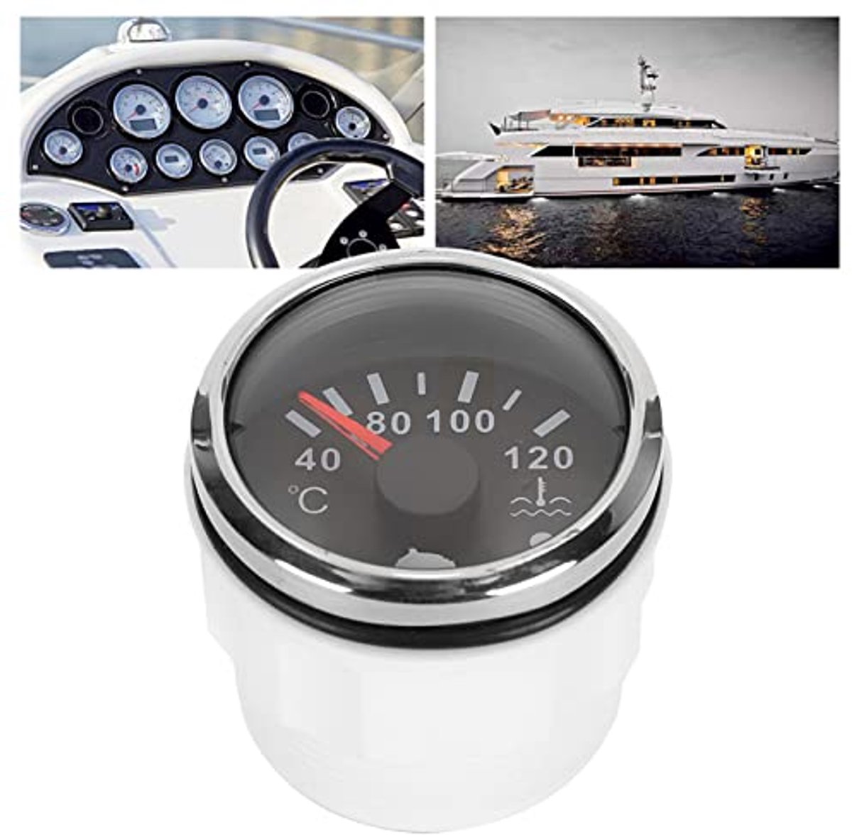 2 inch koelwatertemperatuurweergave, 12 V/24 V 40-120 ℃ Smart Alarm IP67 waterdicht 0-190 Ohm waterkoeling temperatuurweergave EU-sensor voor auto-schip (zwarte wijzerplaat)