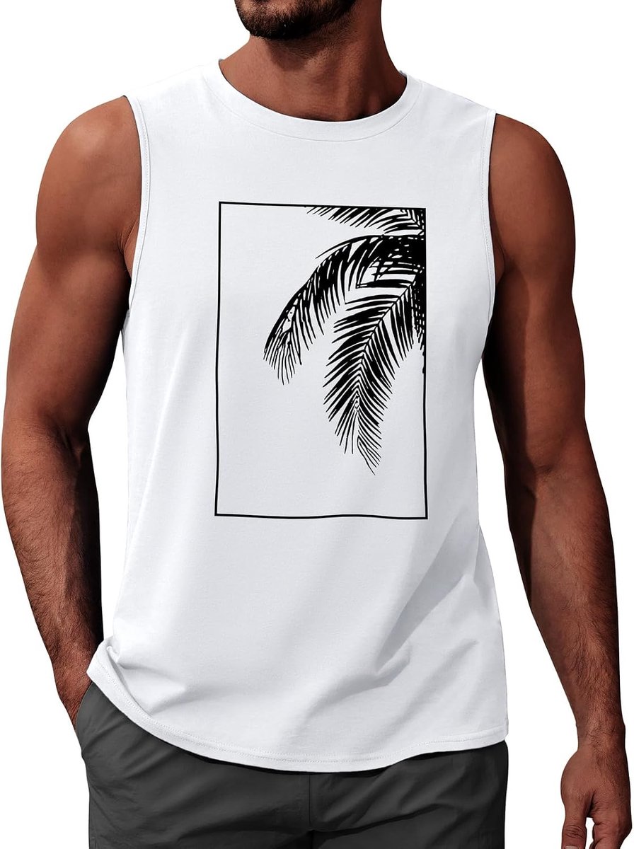 Tanktop voor heren, ronde hals, vest, tops, casual, mouwloos, T-shirt, bedrukt, vakantie, katoenen vest voor heren, lichtgewicht, strand, zomertop