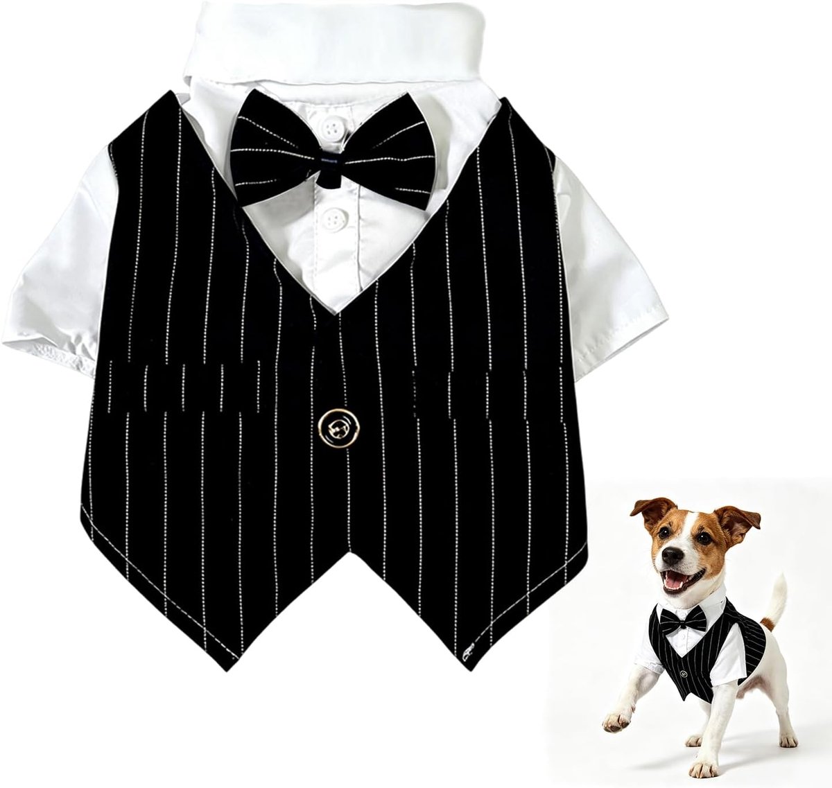 Tuxedo Bandana met Strikje, Formeel Hondenkostuum voor Bruiloft en Feestjes, Verstelbare Puppy Outfit voor Corgi, Jack Russell Terrier, Grote Dwergschnauzer (Maat L)