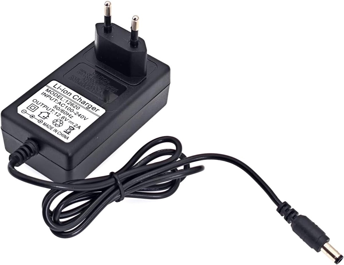 DC 12,6 V 2 A AC vervangende adapter, Li-ion acculader, maximale stroomvoorziening 25,2 W, oplaadstekker