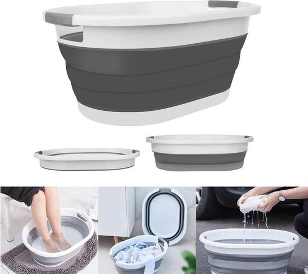 Bol.com Multifunctionele Opvouwbaar Wasmand Siliconen - Emmer/Wasmand/Afwasbak - Ruimtebesparende Wasemmer - Afwasteil Opbergman... aanbieding