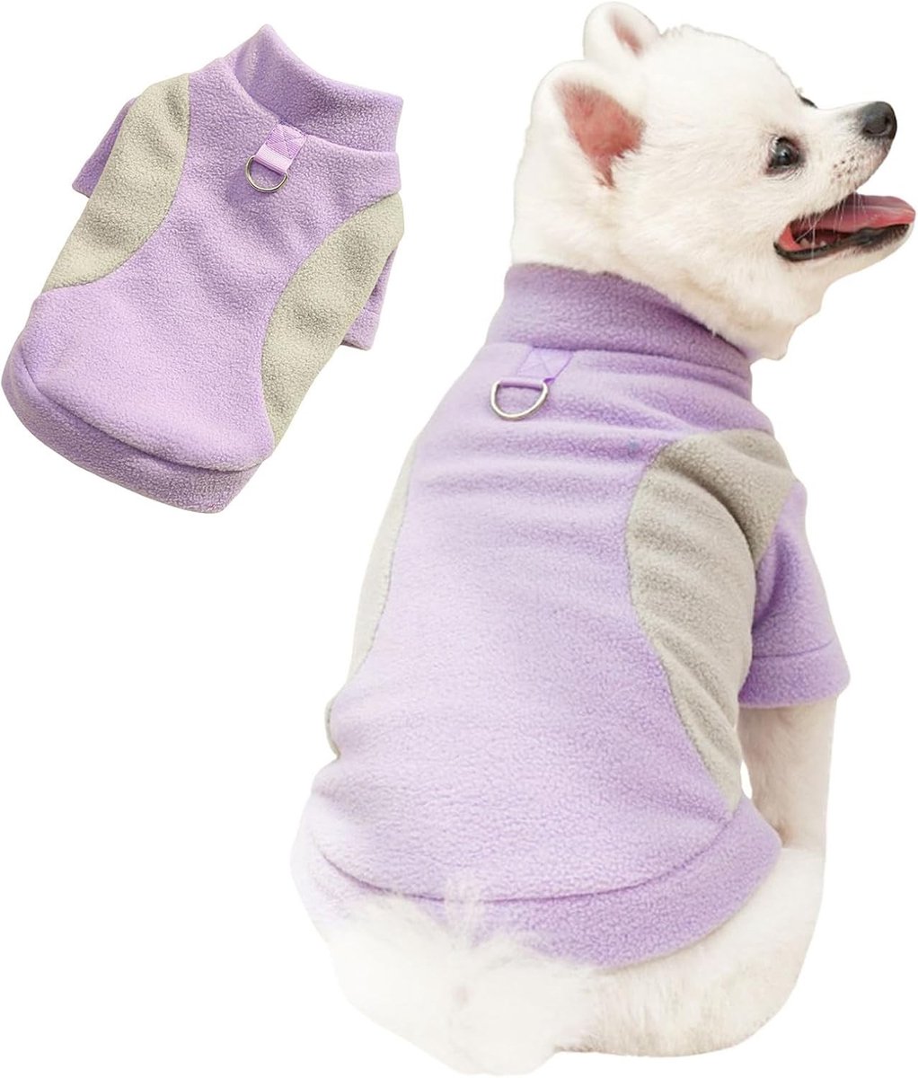 Warme fleece trui voor honden, winter sweatshirt met D-ring voor middelgrote en grote honden, paars, maat 5XL