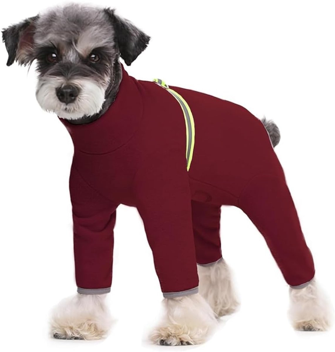 Warme winterkleding voor kleine honden, zachte fleece jassen met reflecterende rits, hondenoverall en pyjama kostuums (Rood, L)