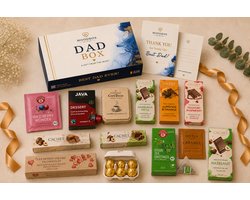 Luxe cadeaubox voor papa – Belgische chocolade, koffie, thee & lekkernijen – Gepersonaliseerde wenskaart – Moodbox Gifts – Dad Box Prestige