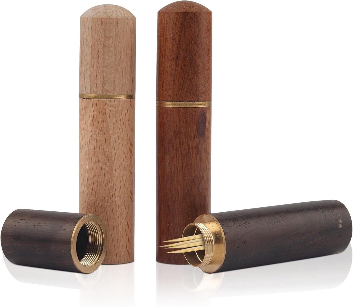 Set van 3 Houten Tandenstokerhouders, Compacte Houten Pouch voor Tandenstokers, Ideaal voor Reizen en Opbergen van Tandenstokers
