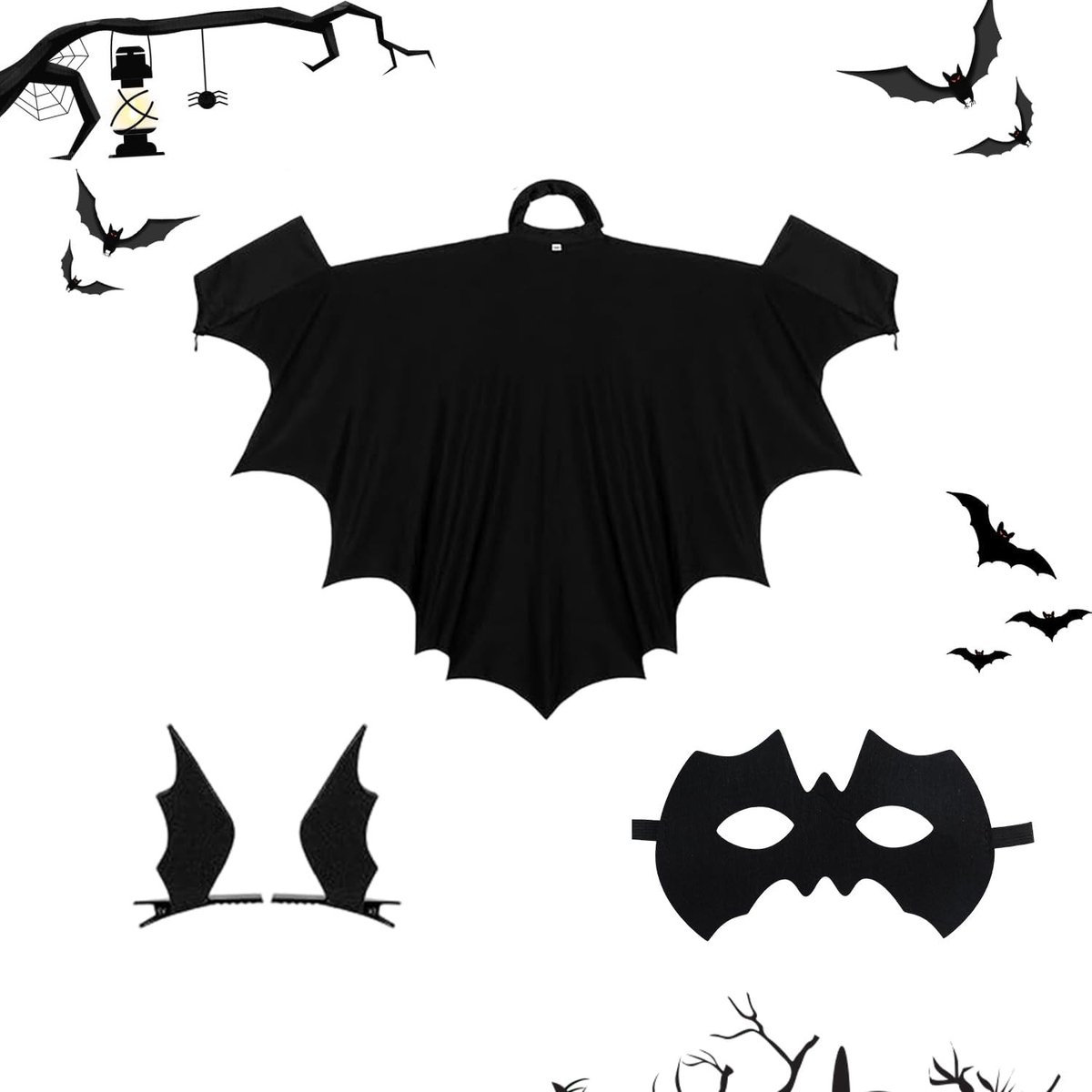 Drie-delig vleermuis kostuum voor kinderen met vleermuismasker, vleermuisvleugels en haarclips voor Halloween en cosplay feestjes