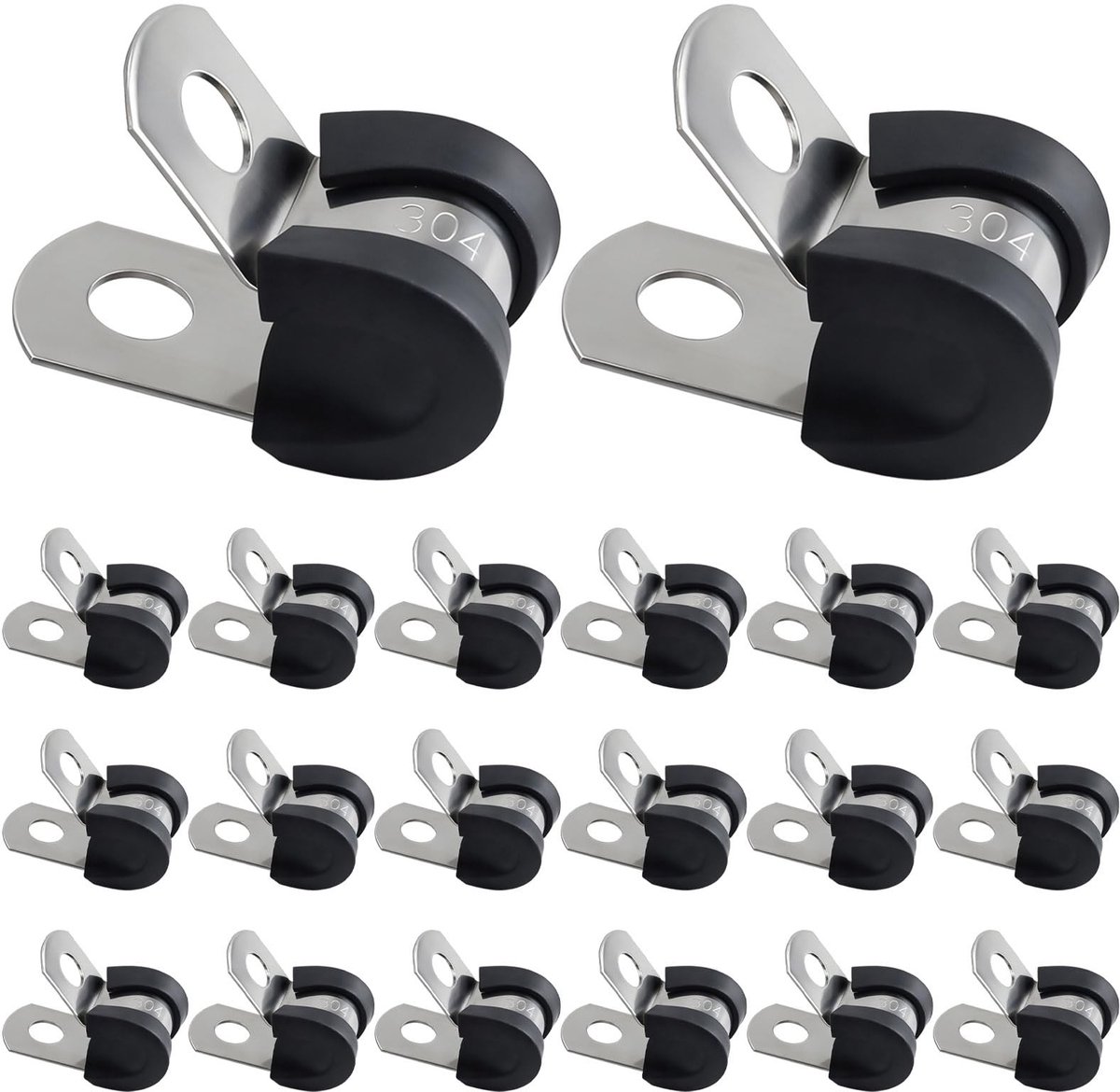 SolidKeus - Set van 20 RVS P-Klemmen met Rubberinleg