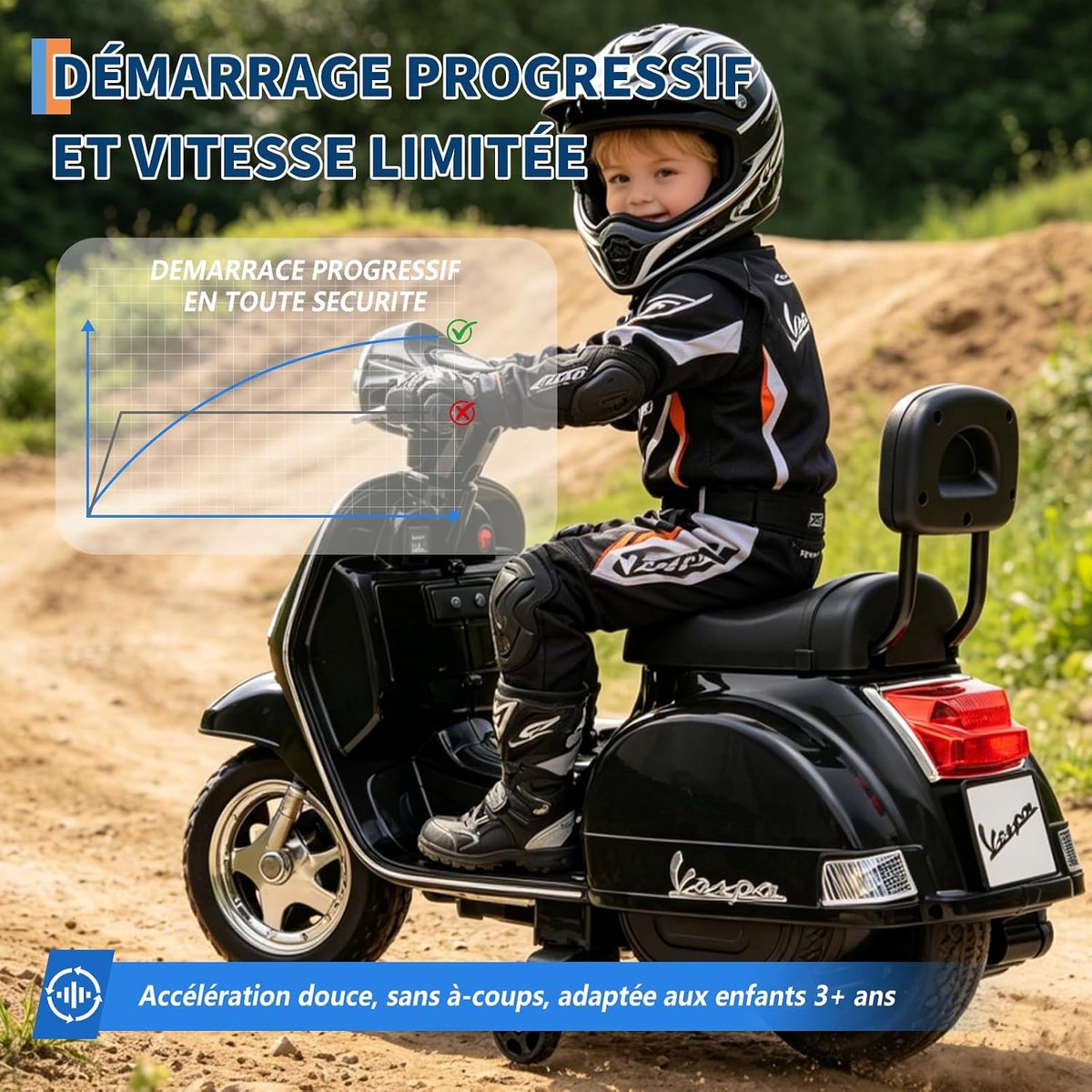 Elektrische Scooter voor Kinderen - Retro Kindermotor met Licht, Muziek en Claxon, 6V - Zwart – foto 6