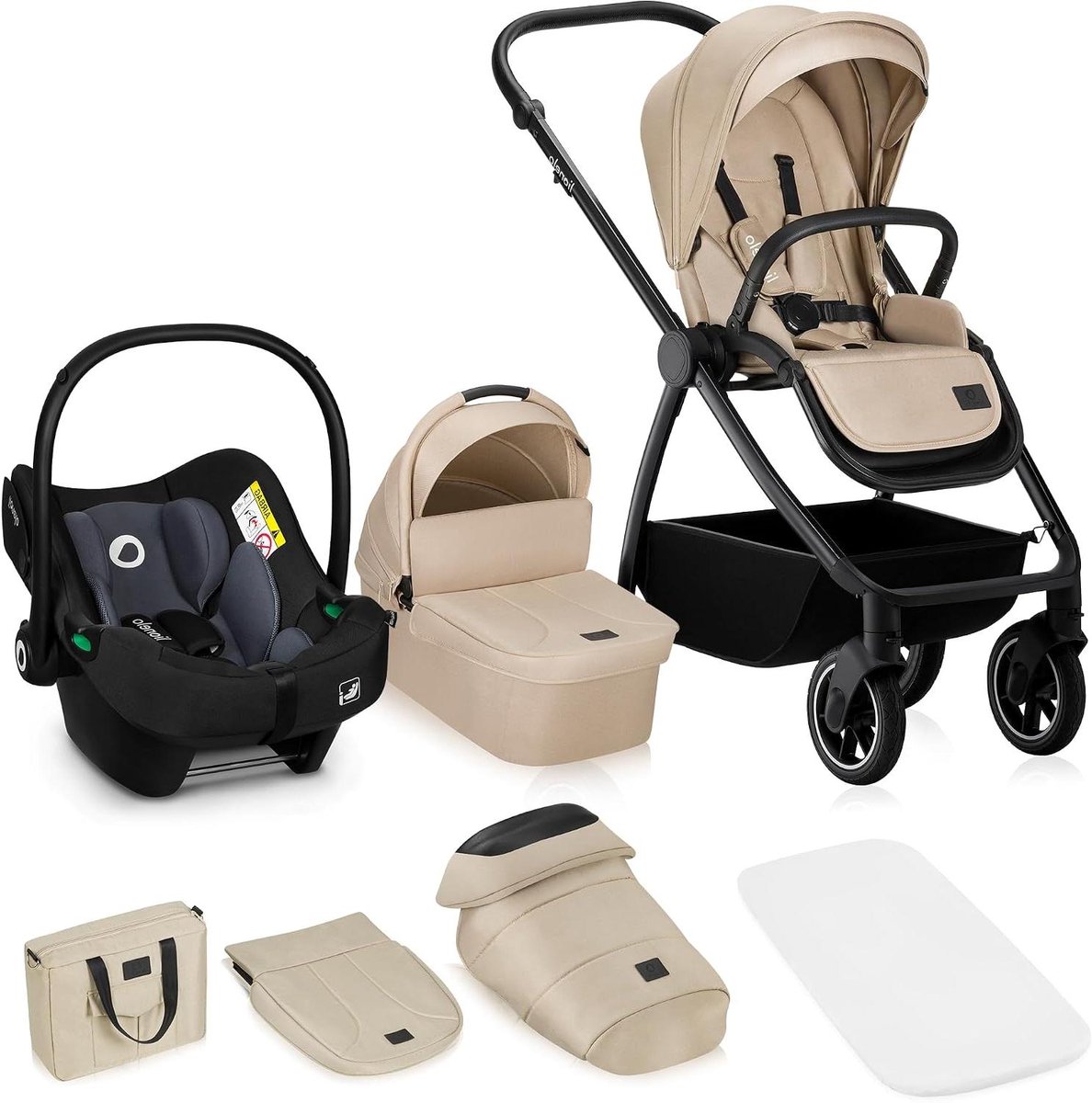 Kinderwagen 3-in-1 - Reiswieg buggy - Veilig reizen - ADAC gecertificeerd - Tot 22kg - Beige
