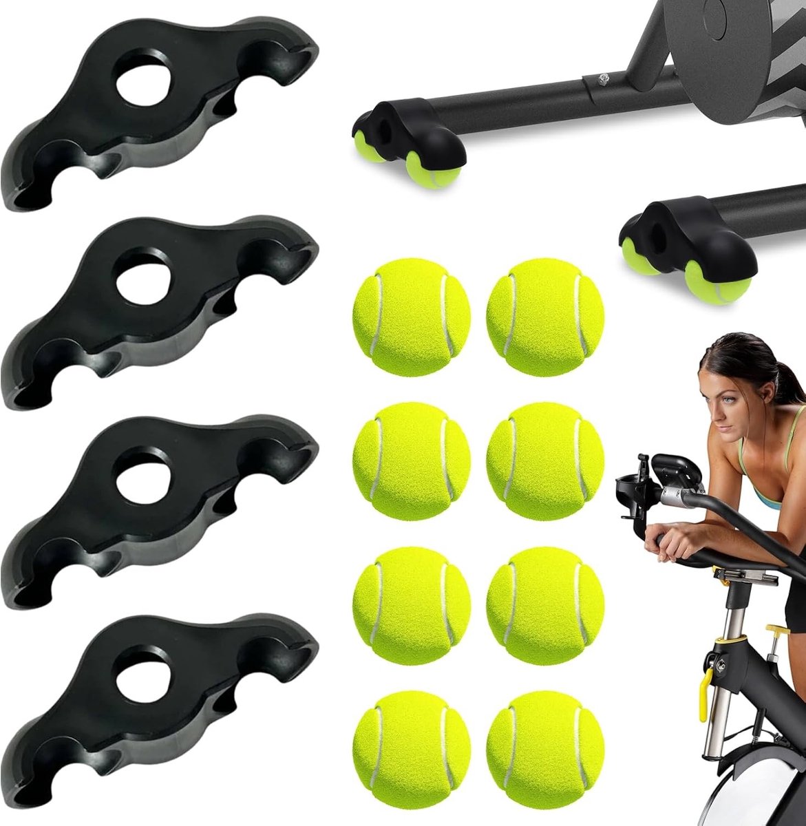 Set van 4 Rocker Plate Voeten voor Indoor Fietstrainers, Geschikt voor Wahoo Kickr en Roller Trainers, Inclusief 8 Tennisballen voor Stabiliteit en Comfort