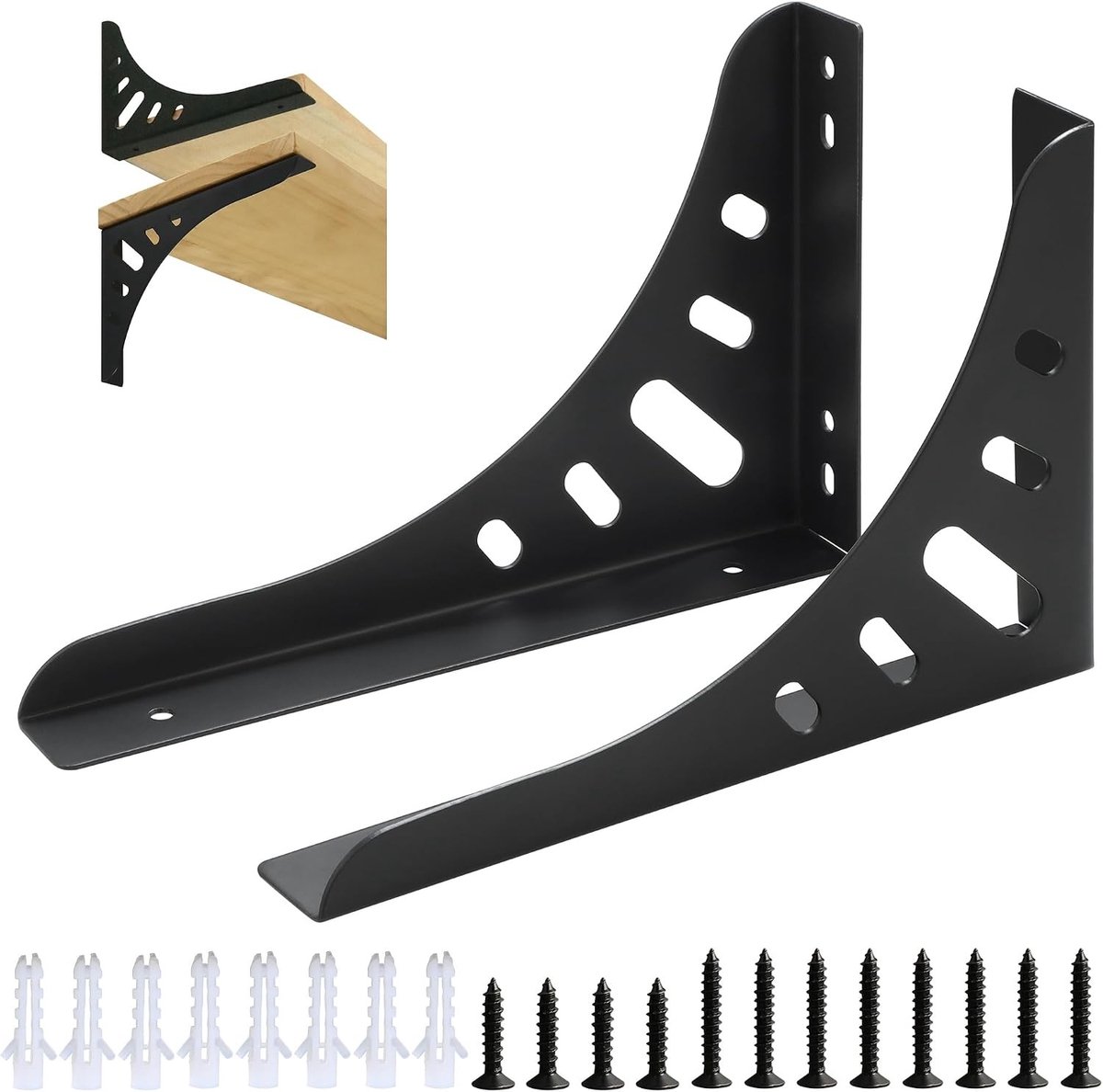 Set van 2 RVS L-vormige Plankdragers, 15 cm, Muurbevestiging, Hoekplank, Duurzaam en Stijlvol voor Woonkamer en Slaapkamer, Zwart