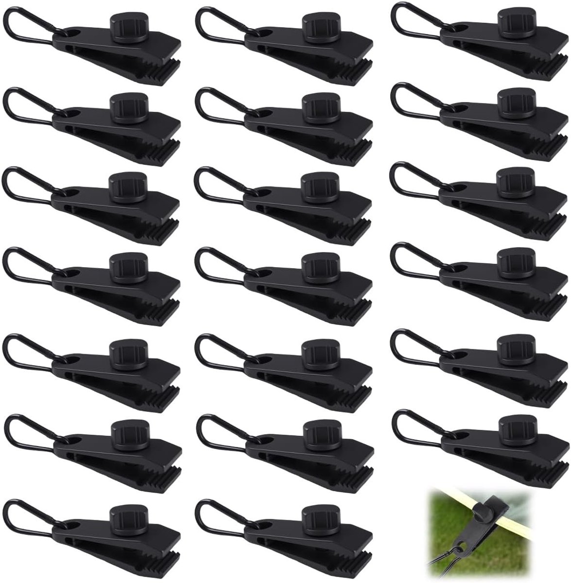 20 Stuks Tarp Clips en Carabiners, Stevige Plastic Klemmen voor Tent, Caravan en Tuingebruik