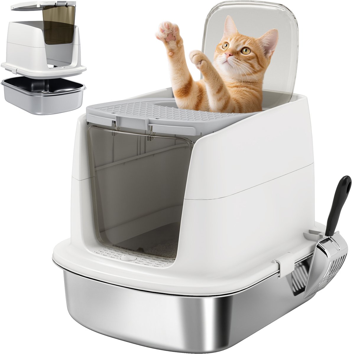 Kattenbak van roestvrij staal, gesloten kattenbak met schepje, geurzakje, in- en uitgang van Merkloos / Sans marque