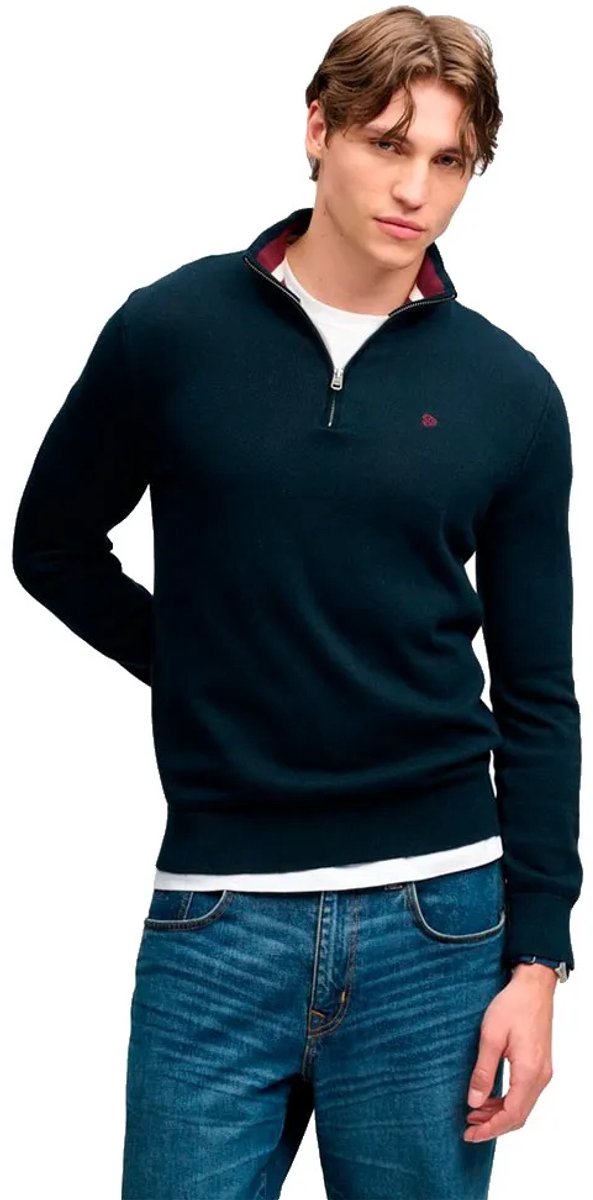 Superdry Preppy Essential Katoenen Halve Rits Trui Heren Sweaters Marineblauw