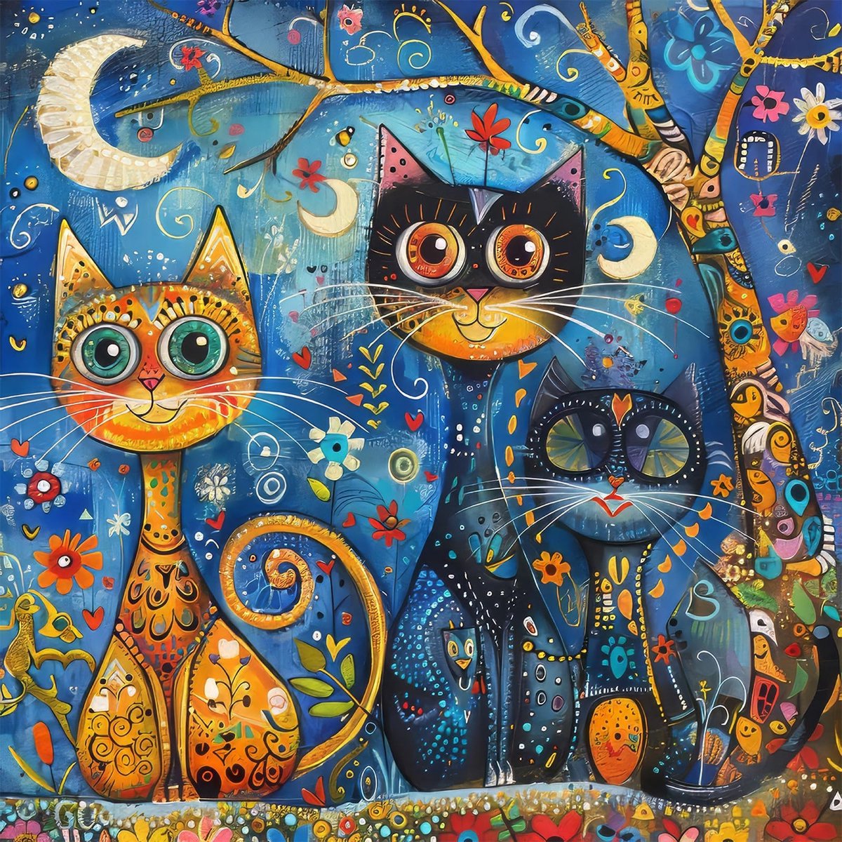 SolidKeus - Puzzel voor Volwassenen, 1024 Stukken, Katten onder de Maan met Poster Achterkant