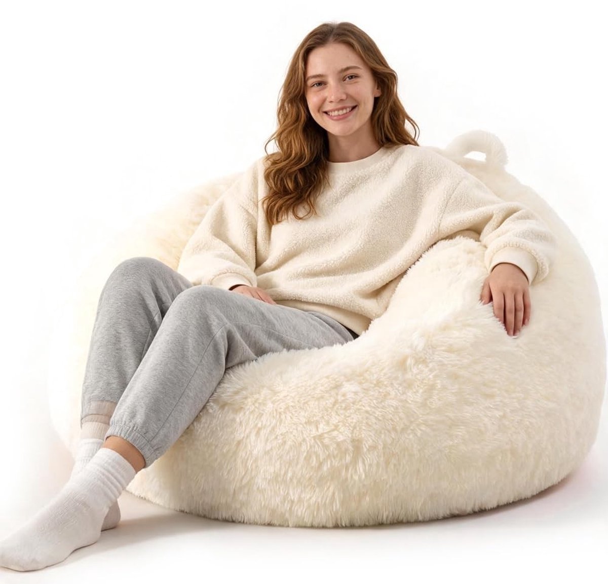 SolidKeus - Zitzakhoes voor Knuffeldieren, 2-in-1 Opbergzitzak (Beige)