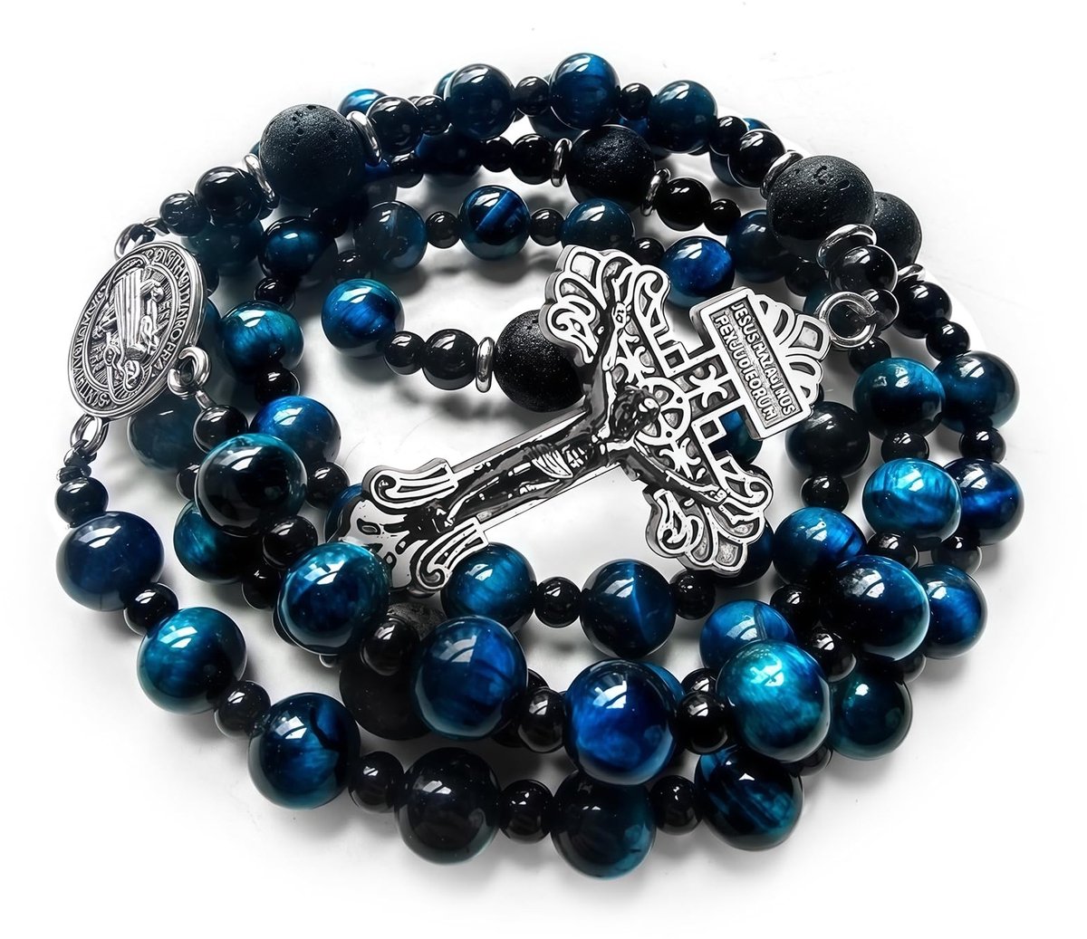 SolidKeus - Rozenkrans Ketting voor Mannen en Vrouwen, Blauw en Zwart