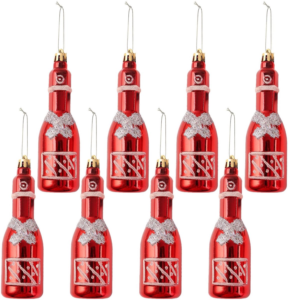 SolidKeus - Set van 8 Kerstdecoraties in de Vorm van Wijnflessen