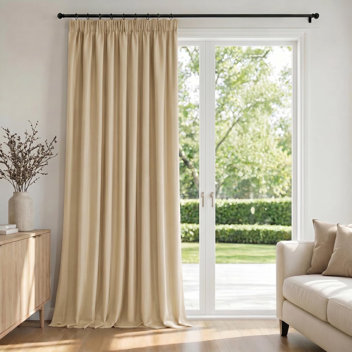 SolidKeus - Verduisterend Gordijn met Plooiband 140x175 cm Zandbeige