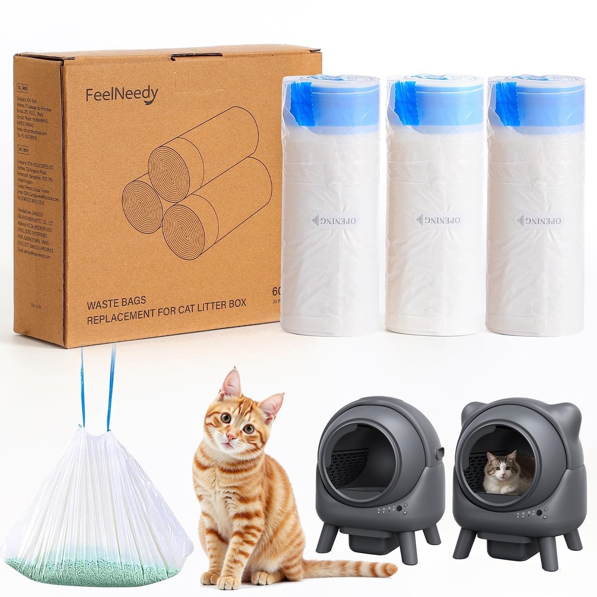 SolidKeus - Set van 60 Kattenbakzakken met Handvatten en Trekkoord