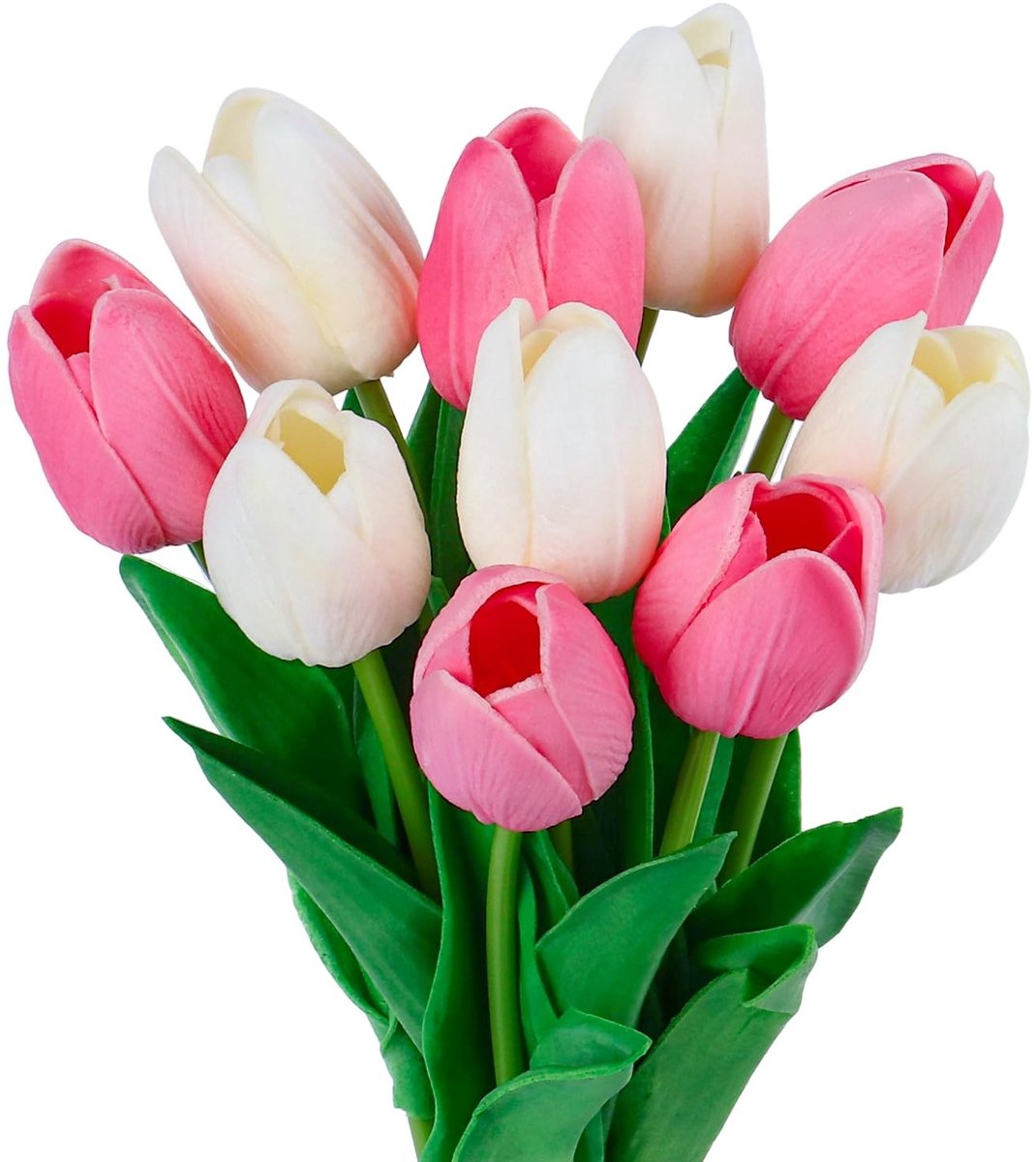 SolidKeus - Set van 10 Kunstmatige Tulpen in Wit en Roze