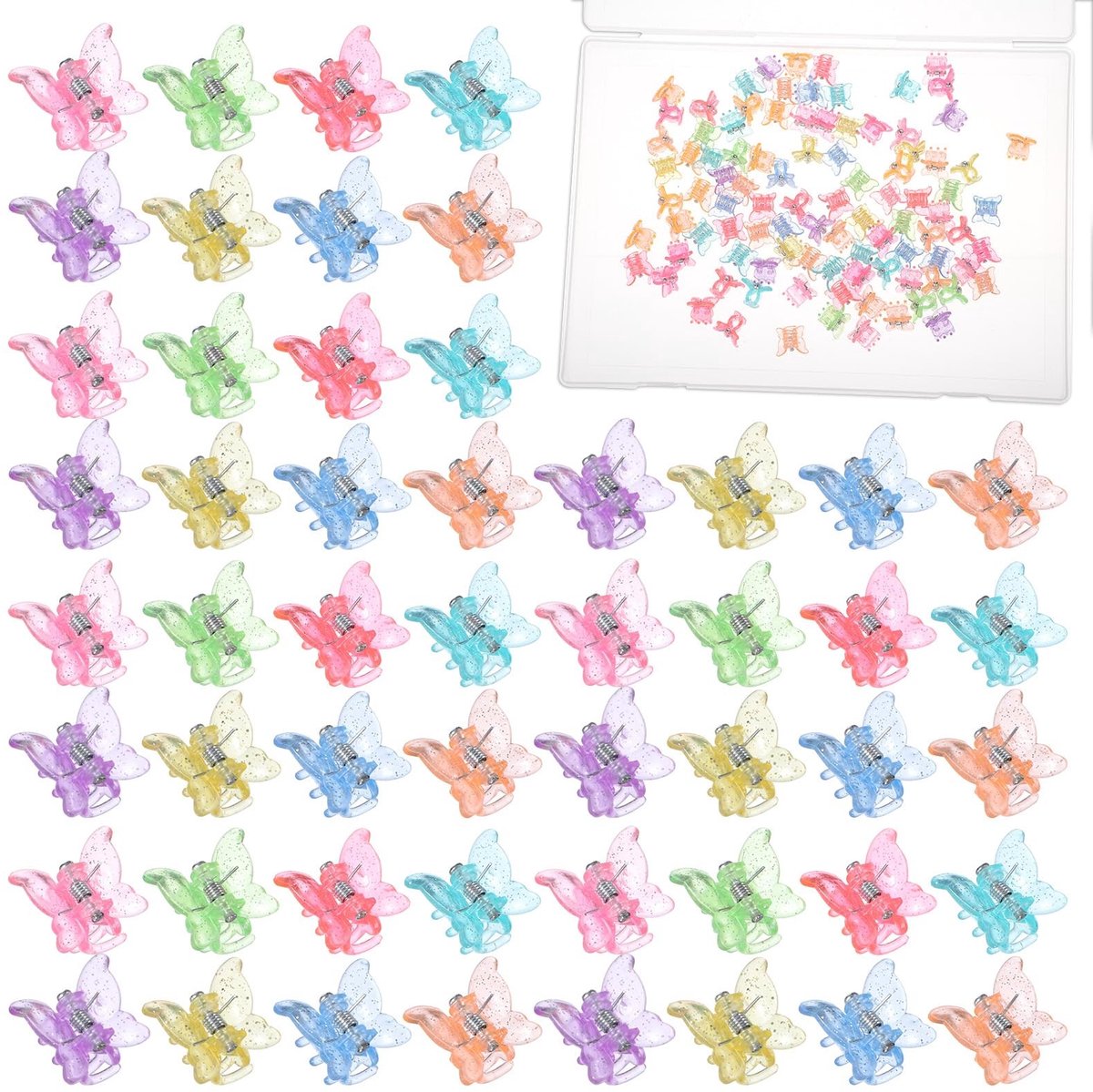 SolidKeus - Set van 100 Mini Vlinder Haarclips in Kleurrijke Glittertinten